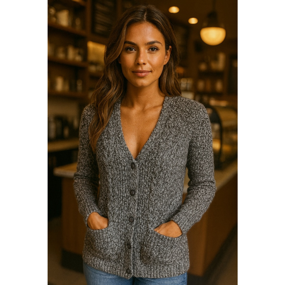 Aeropostale Knit Button Up Cardigan S Gray Marled V Neck Winter Academia Preppy